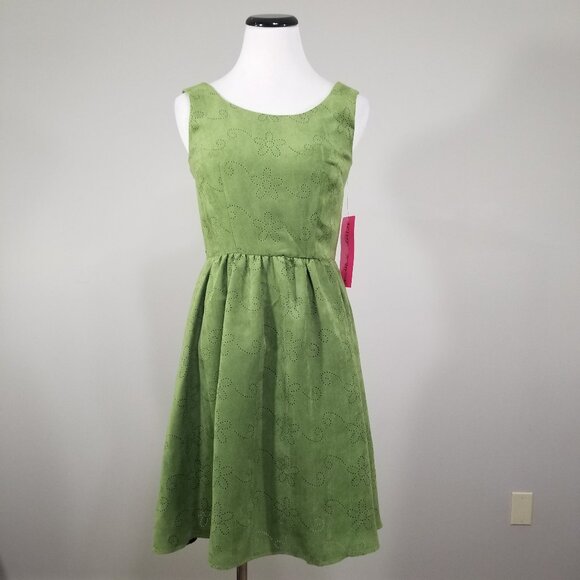 New Betsey Johnson Faux Suede Dress 2 Lazer Cut Skater Fit & Flare Coquette - Picture 12 of 15